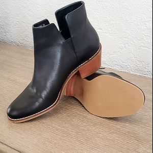 Women's Black Leather Ankle Booties with Stacked Heel